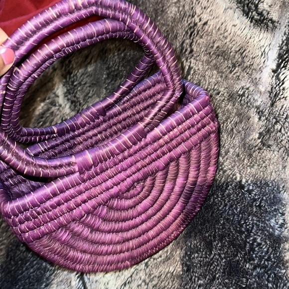 Vintage luxe Style Purple Handmade top handle Natural Woven bag - Picture 9 of 11